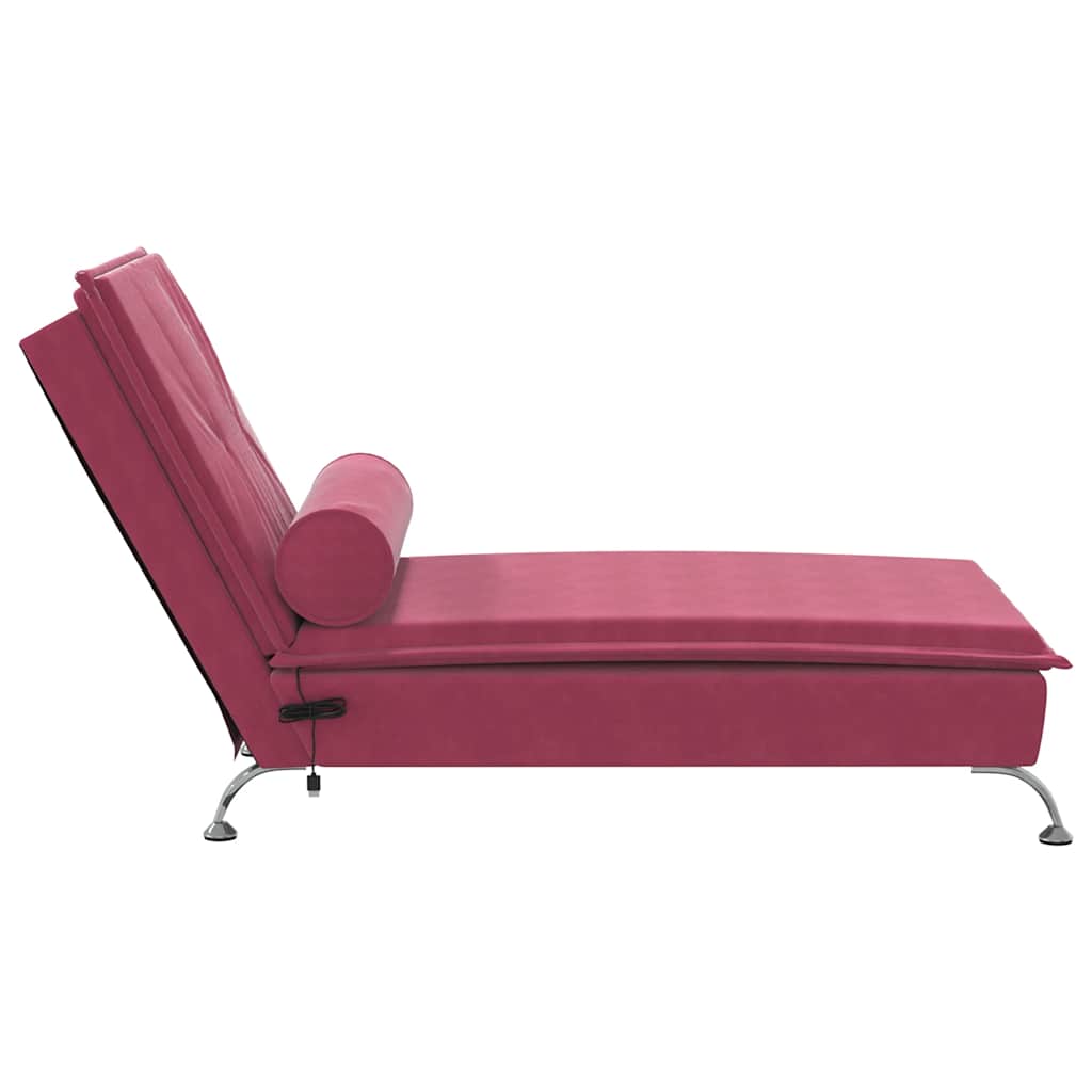 Chaise lounge de massagem com rolo veludo vermelho tinto - Image 4