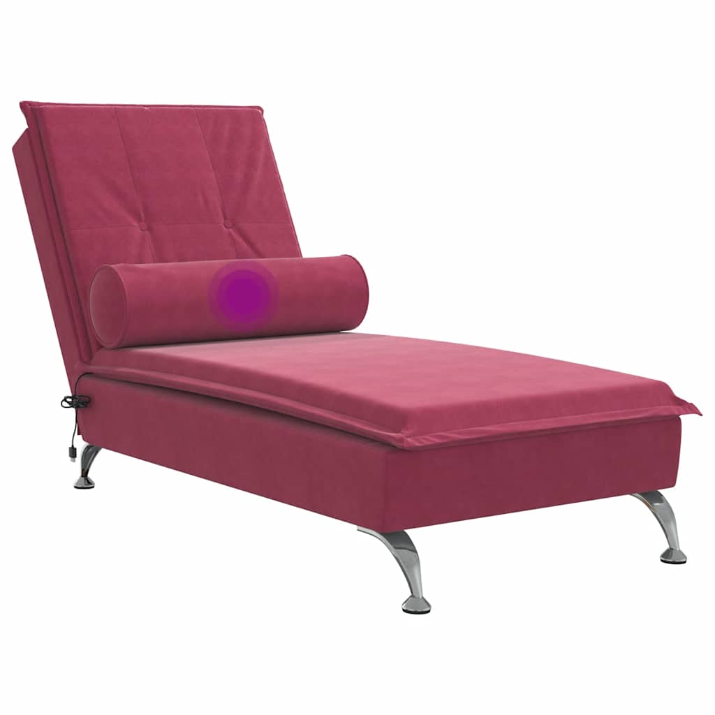Chaise lounge de massagem com rolo veludo vermelho tinto - Image 6