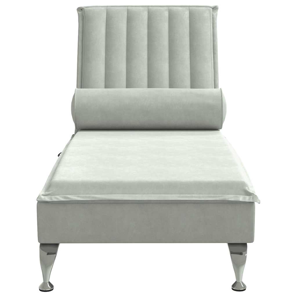 Chaise lounge de massagem com rolo veludo cinzento-claro - Image 3