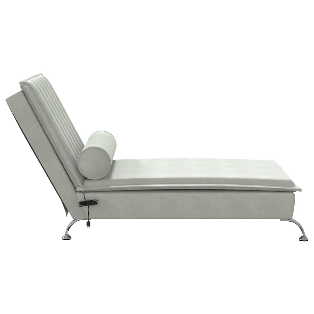 Chaise lounge de massagem com rolo veludo cinzento-claro - Image 4