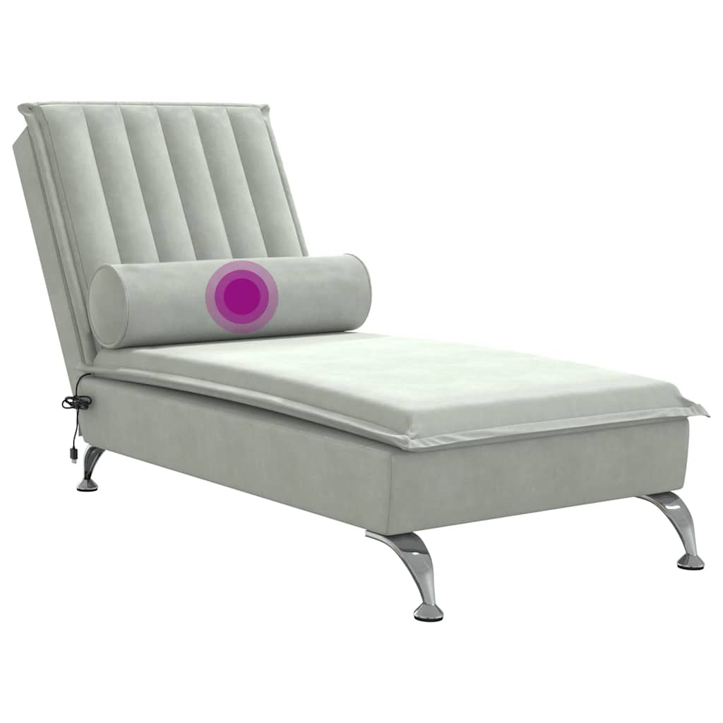 Chaise lounge de massagem com rolo veludo cinzento-claro - Image 6