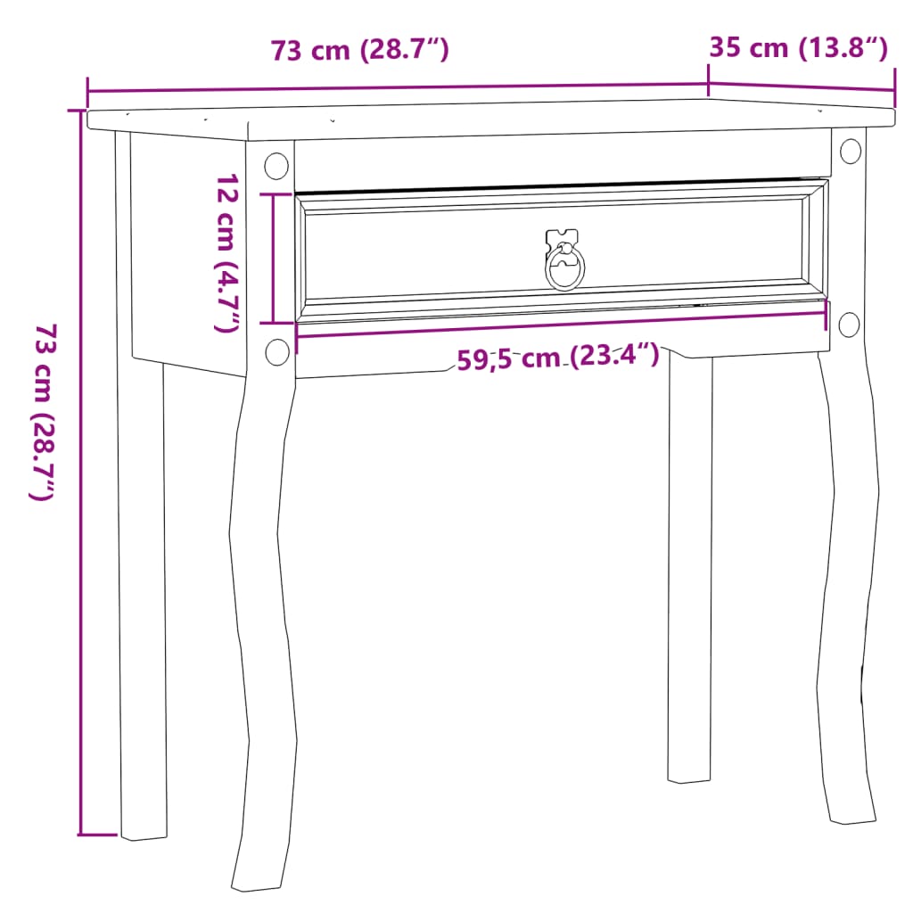 Mesa consola Corona 73x35x73 cm madeira de pinho maciça - Image 8
