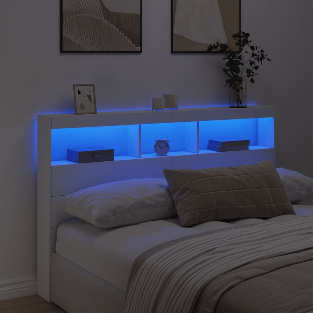Armário de cabeceira com luzes LED 160x17x102 cm branco - Image 3