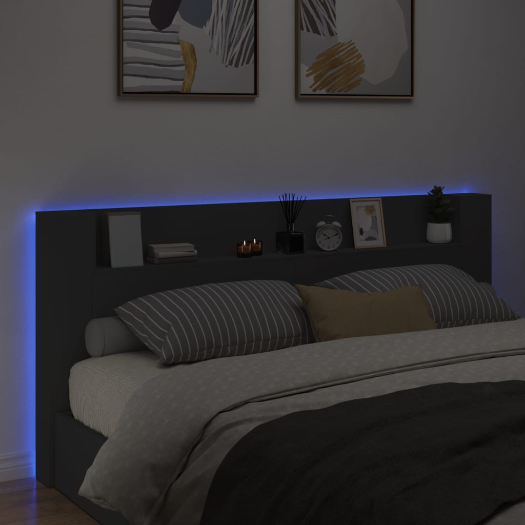 Armário de cabeceira com luzes LED 220x16,5x103,5 cm preto - Image 3