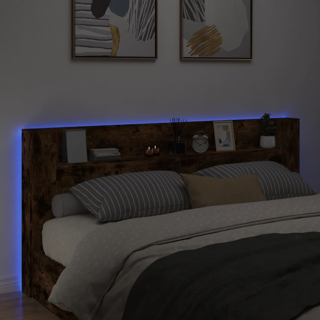 Armário cabeceira c/ luzes LED 220x16,5x103,5cm carvalho fumado - Image 3