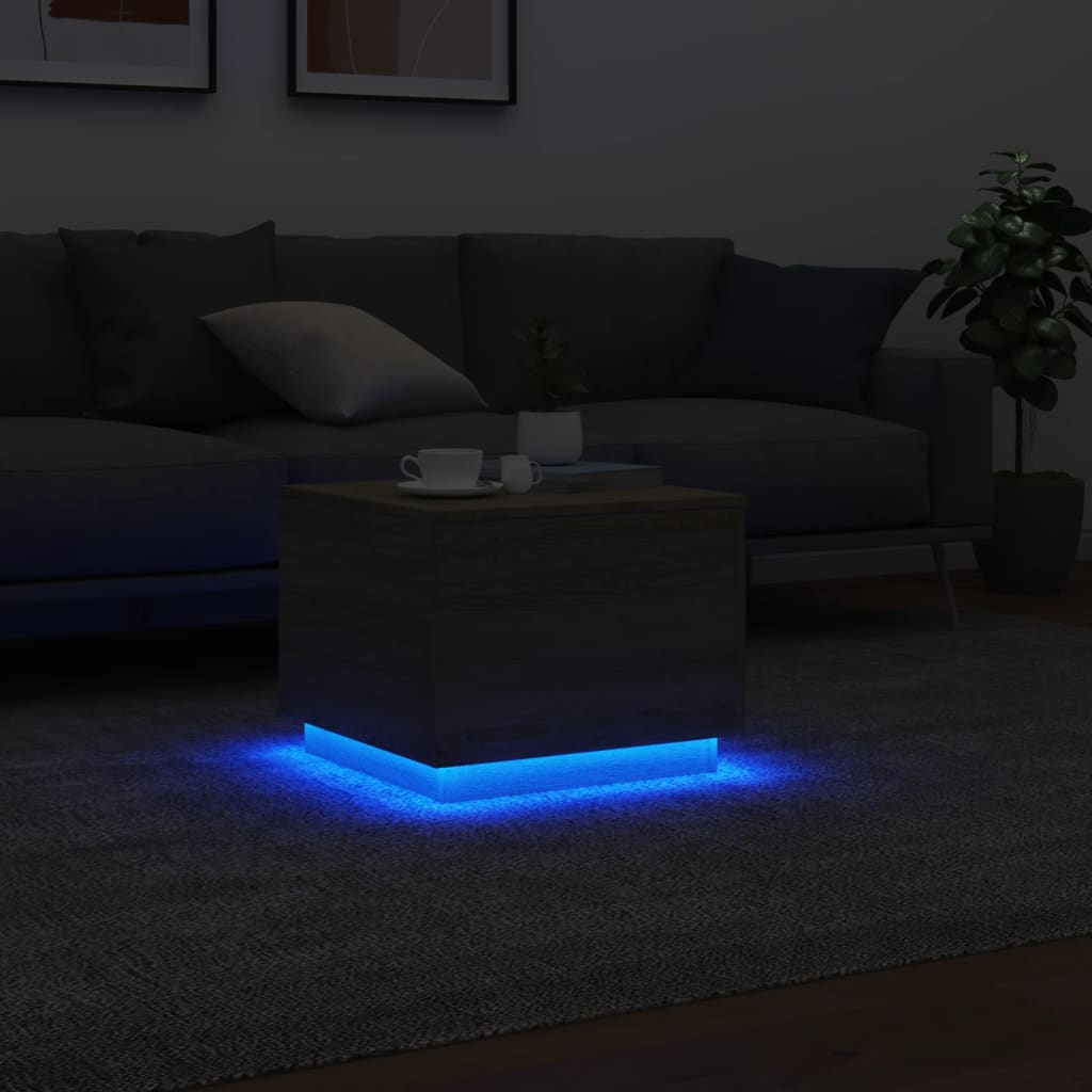 Mesa de centro com luzes LED 50x50x40 cm carvalho sonoma - Image 4