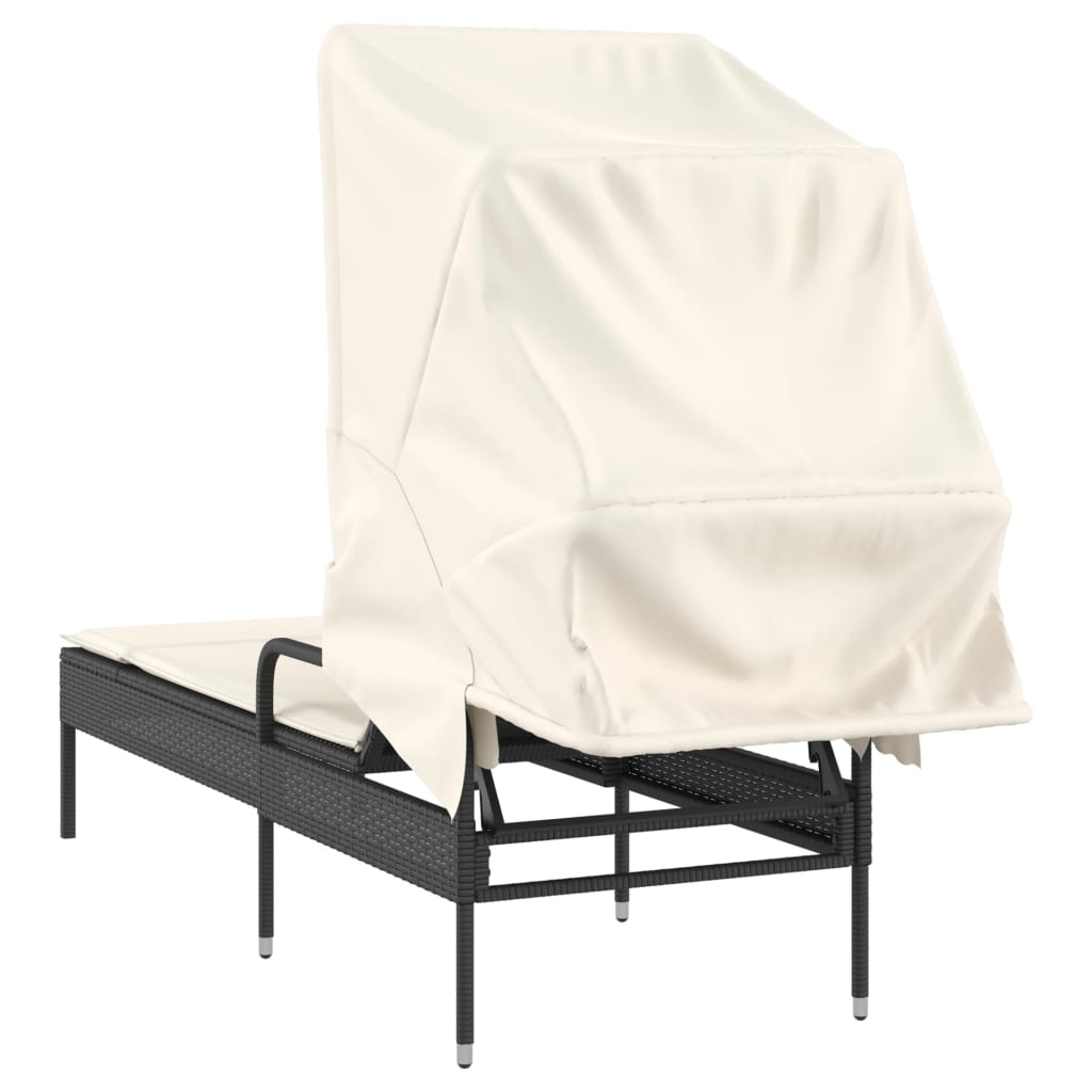 Espreguiçadeira com toldo vime PE preto - Image 5