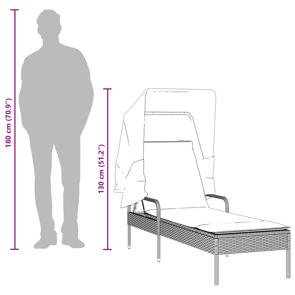 Espreguiçadeira com toldo e mesa vime PE bege - Image 11
