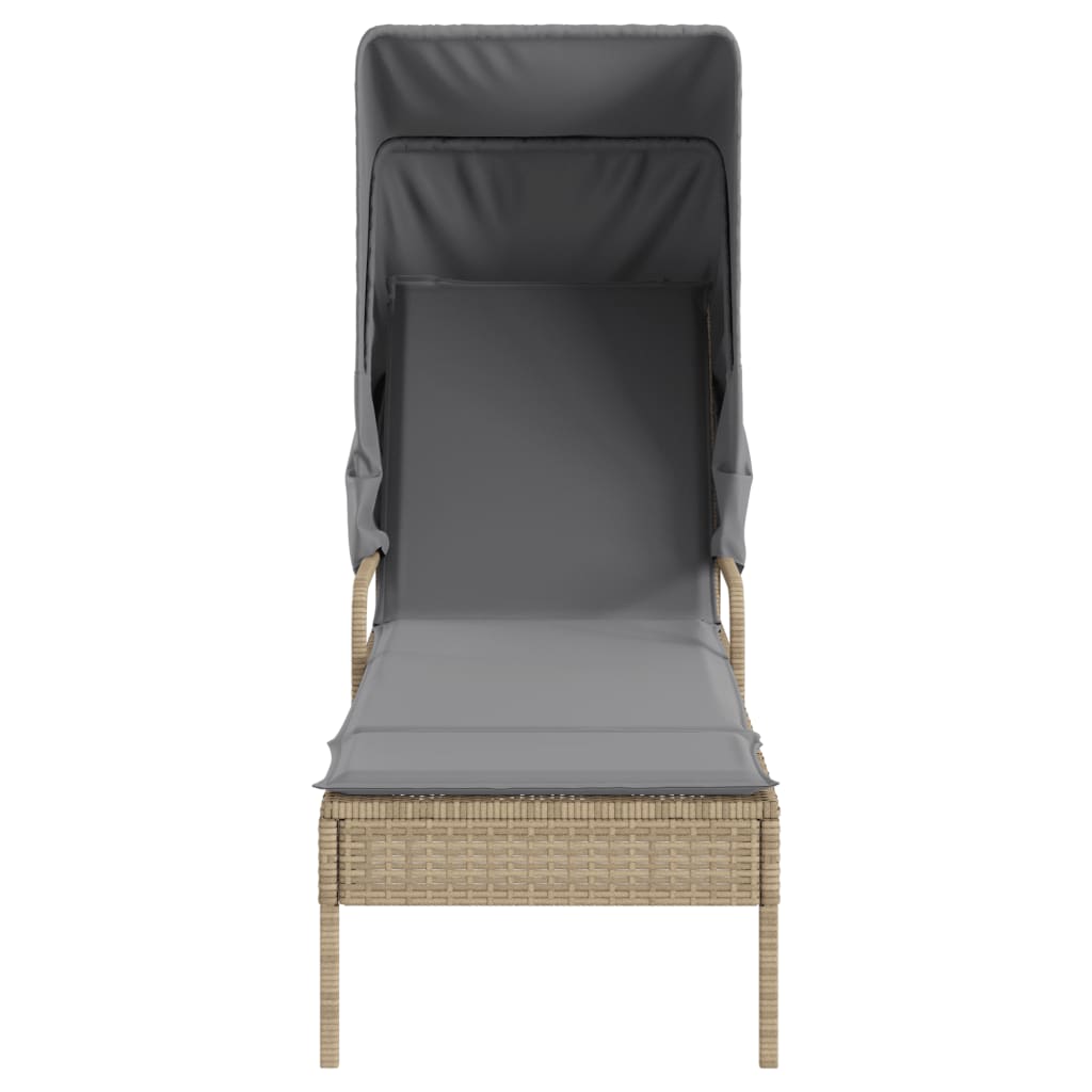 Espreguiçadeira com toldo e mesa vime PE bege - Image 3