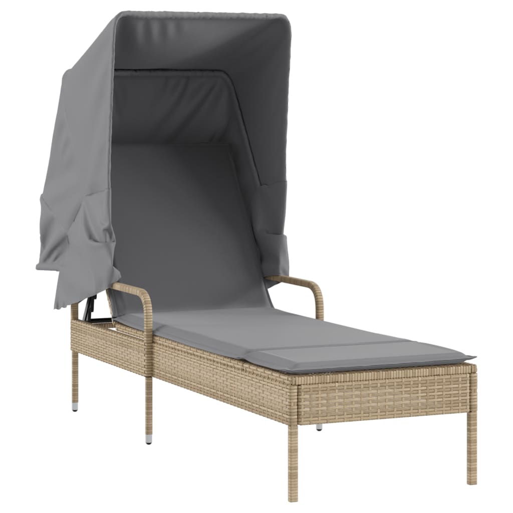 Espreguiçadeira com toldo e mesa vime PE bege - Image 6