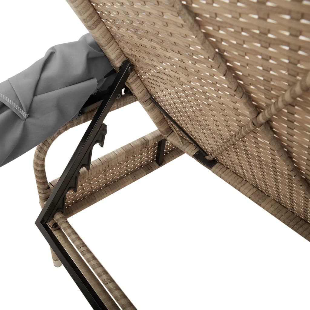 Espreguiçadeira com toldo e mesa vime PE bege - Image 9