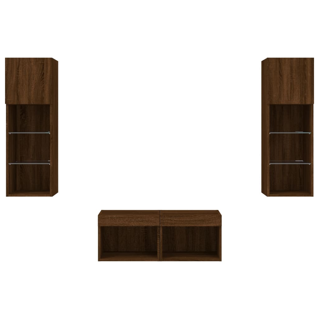 4 pcs móveis de parede para TV com luzes LED carvalho castanho - Image 6