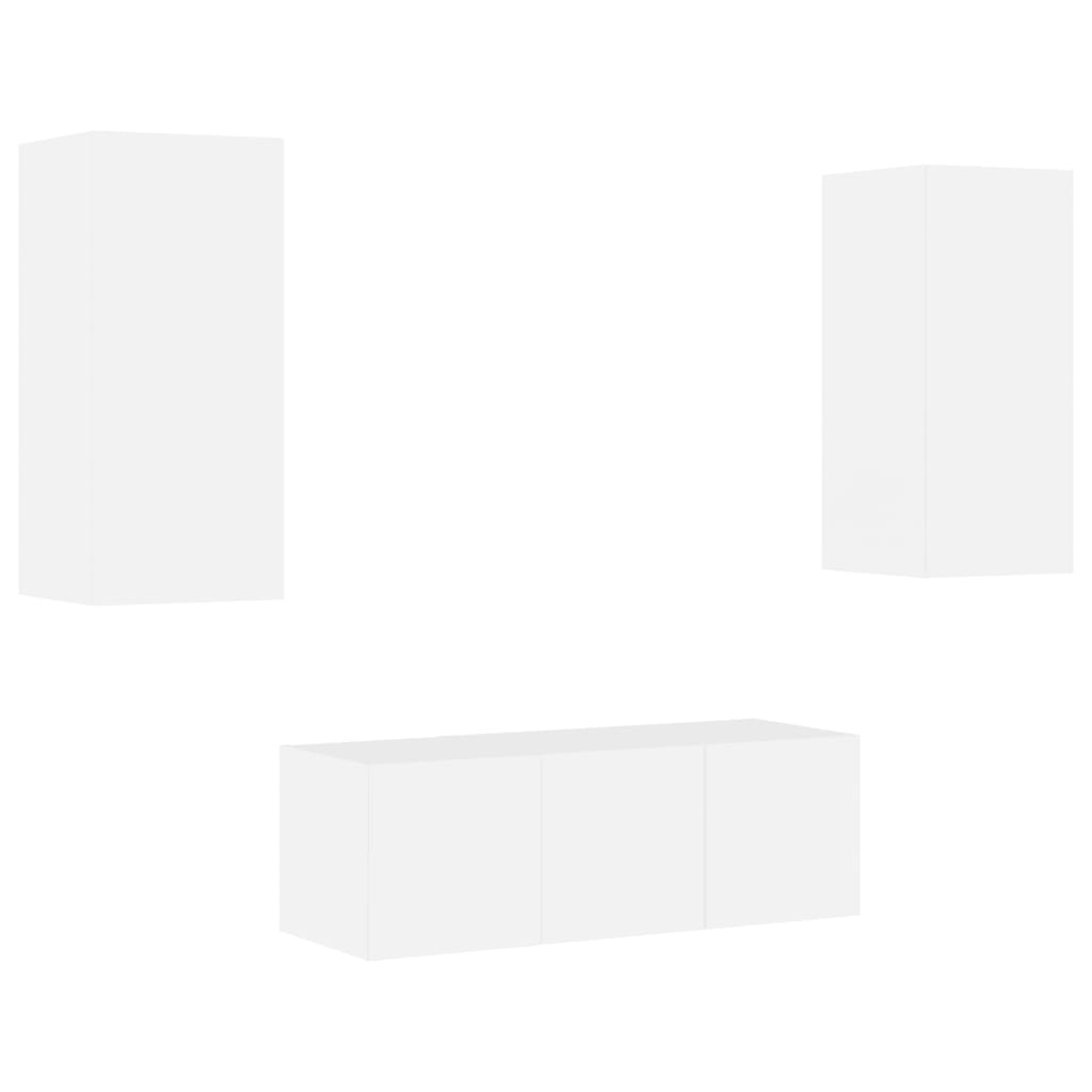 4pcs móveis de parede p/ TV c/ LEDs derivados de madeira branco - Image 2