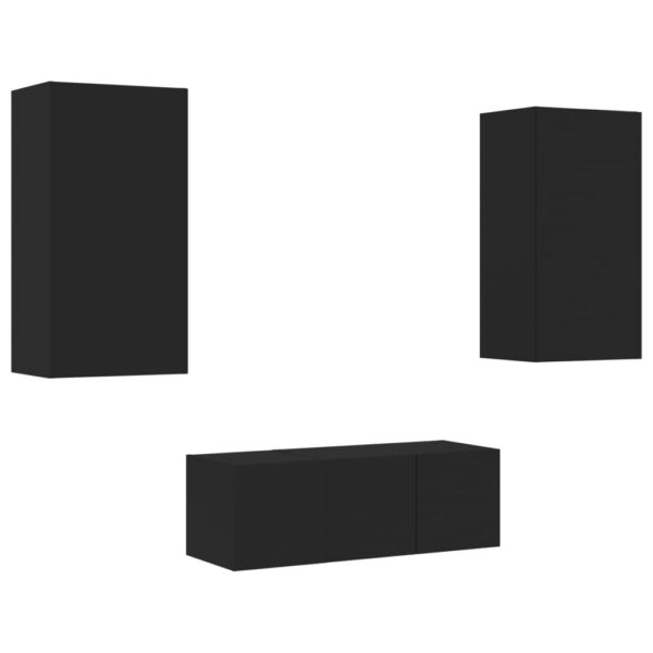 4 pcs móveis de parede p/ TV c/ LEDs derivados de madeira preto - Image 2