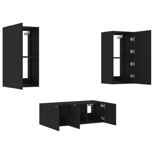 4 pcs móveis de parede p/ TV c/ LEDs derivados de madeira preto - Image 5