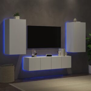 4pcs móveis de parede p/ TV c/ LEDs derivados de madeira branco