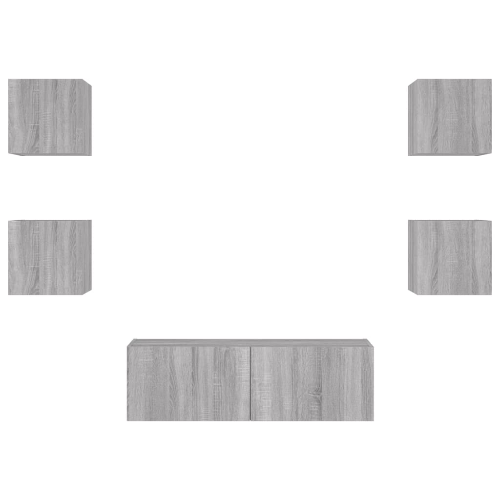 5 pcs móveis de parede para TV com luzes LED cinzento sonoma - Image 6