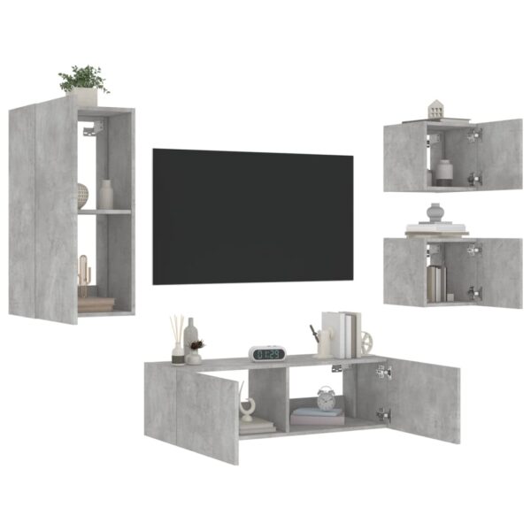 4 pcs móveis de parede para TV com luzes LED cinzento cimento - Image 3