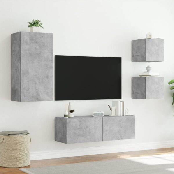 4 pcs móveis de parede para TV com luzes LED cinzento cimento - Image 4