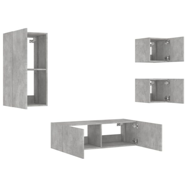 4 pcs móveis de parede para TV com luzes LED cinzento cimento - Image 5