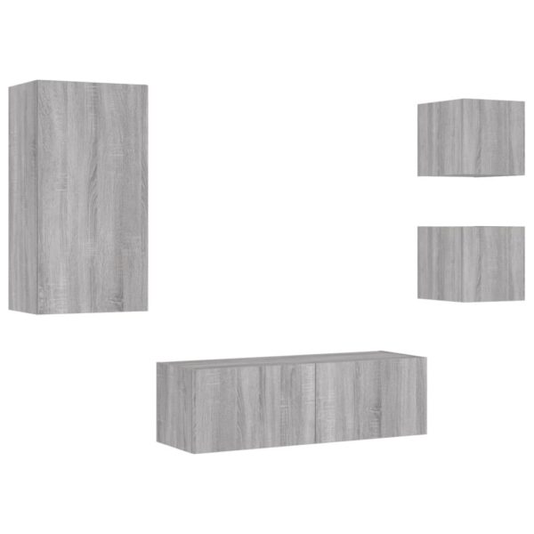 4 pcs móveis de parede para TV com luzes LED cinzento sonoma - Image 2