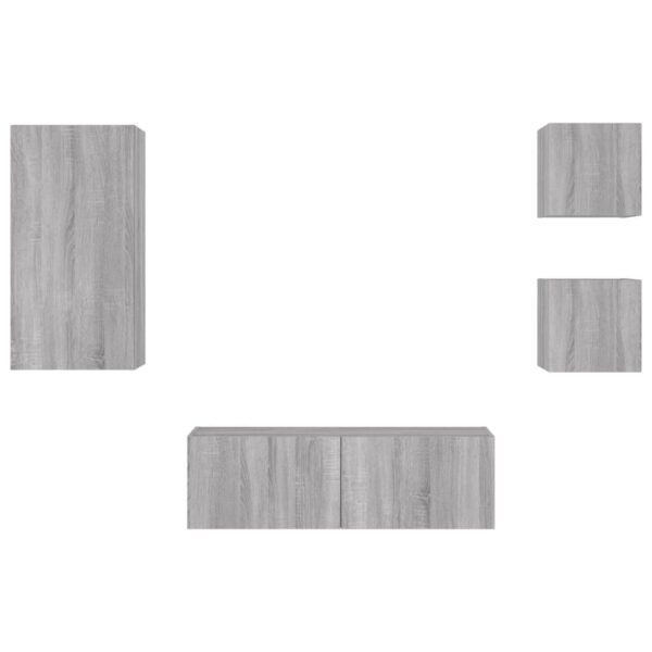 4 pcs móveis de parede para TV com luzes LED cinzento sonoma - Image 6