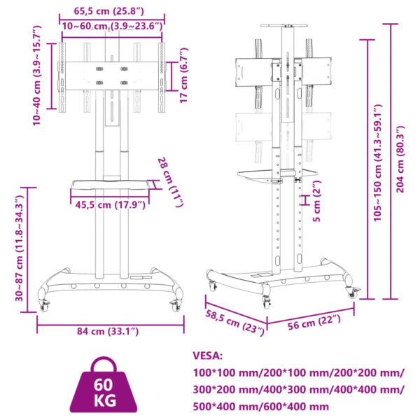 Suporte de TV c/ rodas ecrãs de 32-70" Max VESA 600x400mm 60kg - Image 8