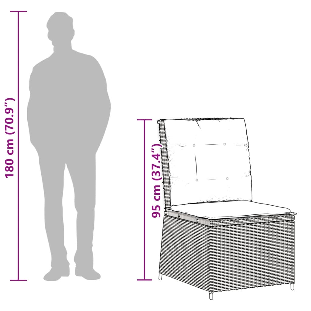 Sofá de jardim reclinável com almofadões vime PE cinzento - Image 9