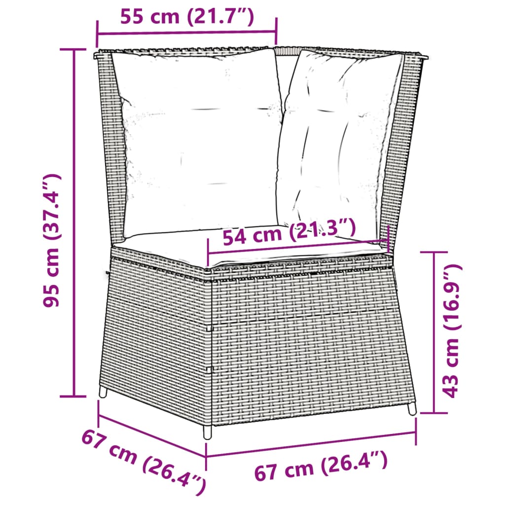 Sofá de canto para jardim com almofadões vime PE cinzento - Image 7