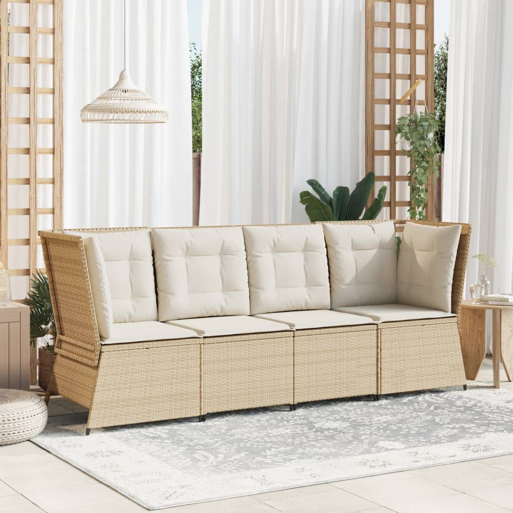 Sofá de canto para jardim com almofadões vime PE bege - Image 2