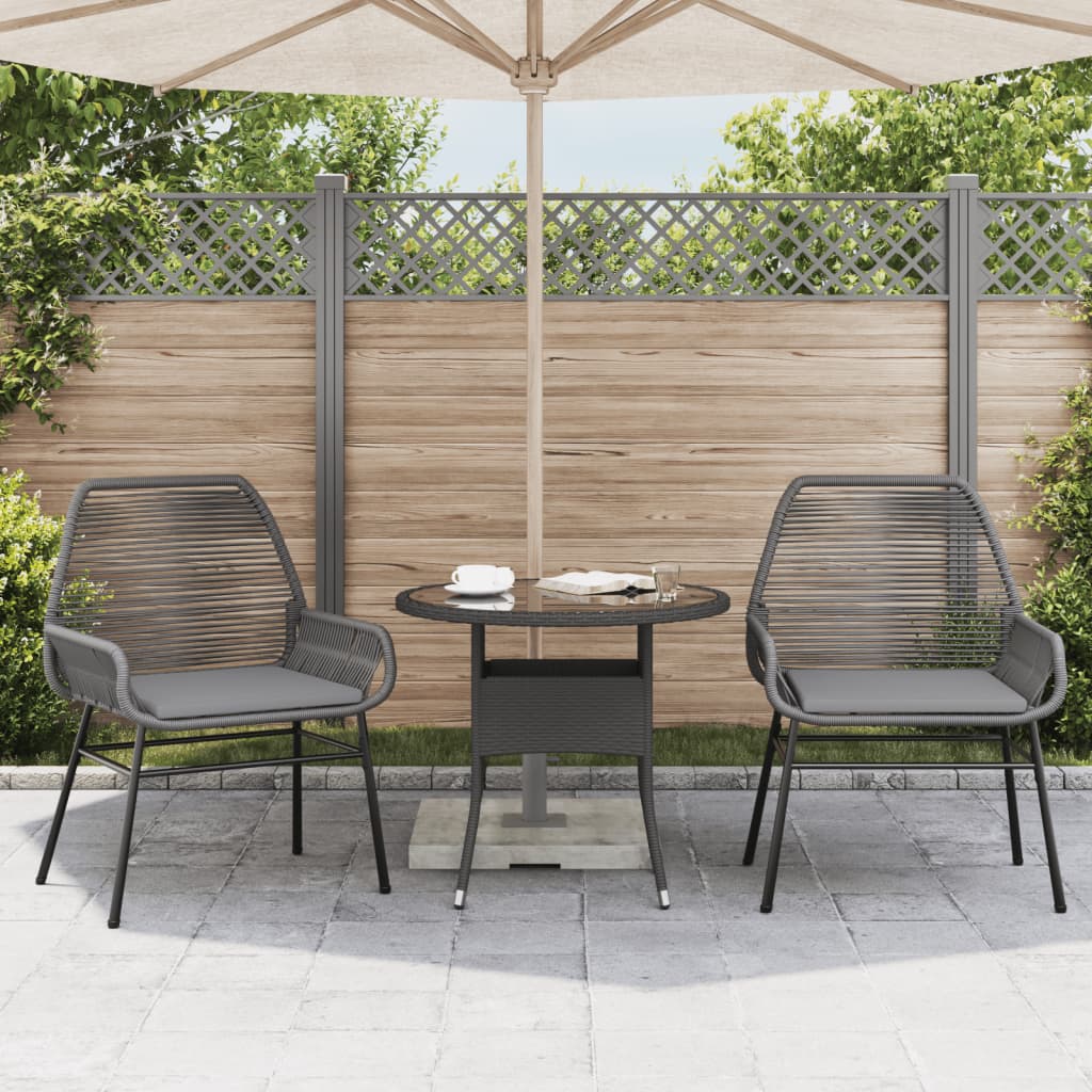 Cadeiras de jardim 2 pcs c/ almofadões vime PE cinzento - Image 2