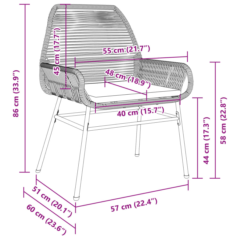 Cadeiras de jardim 2 pcs c/ almofadões vime PE cinzento - Image 8