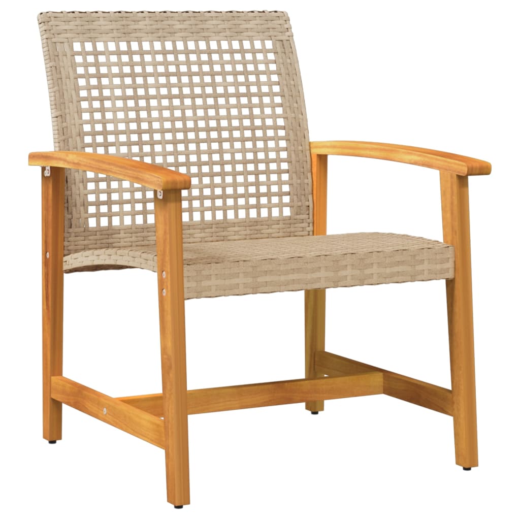 Cadeiras de jardim 2 pcs vime PE/madeira de acácia maciça bege - Image 2