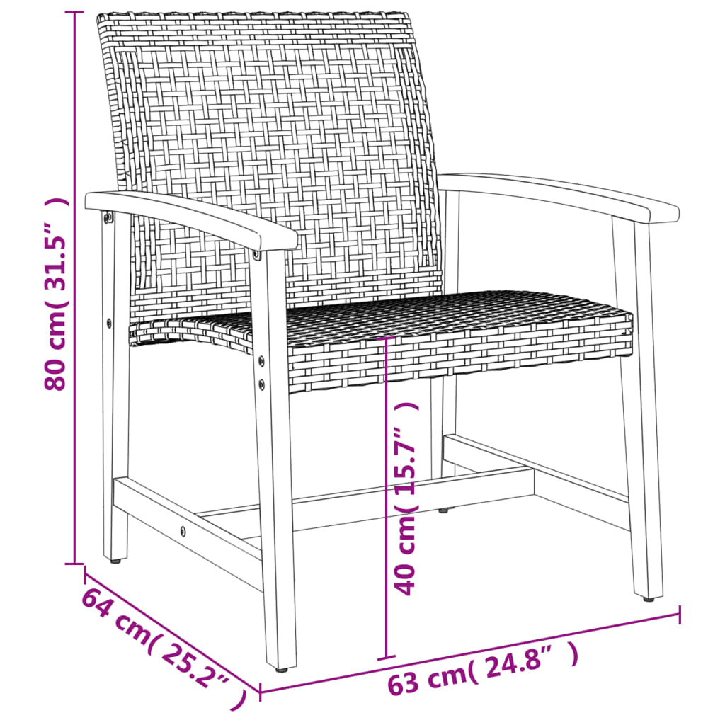 Cadeiras de jardim 2 pcs vime PE/madeira de acácia maciça bege - Image 8