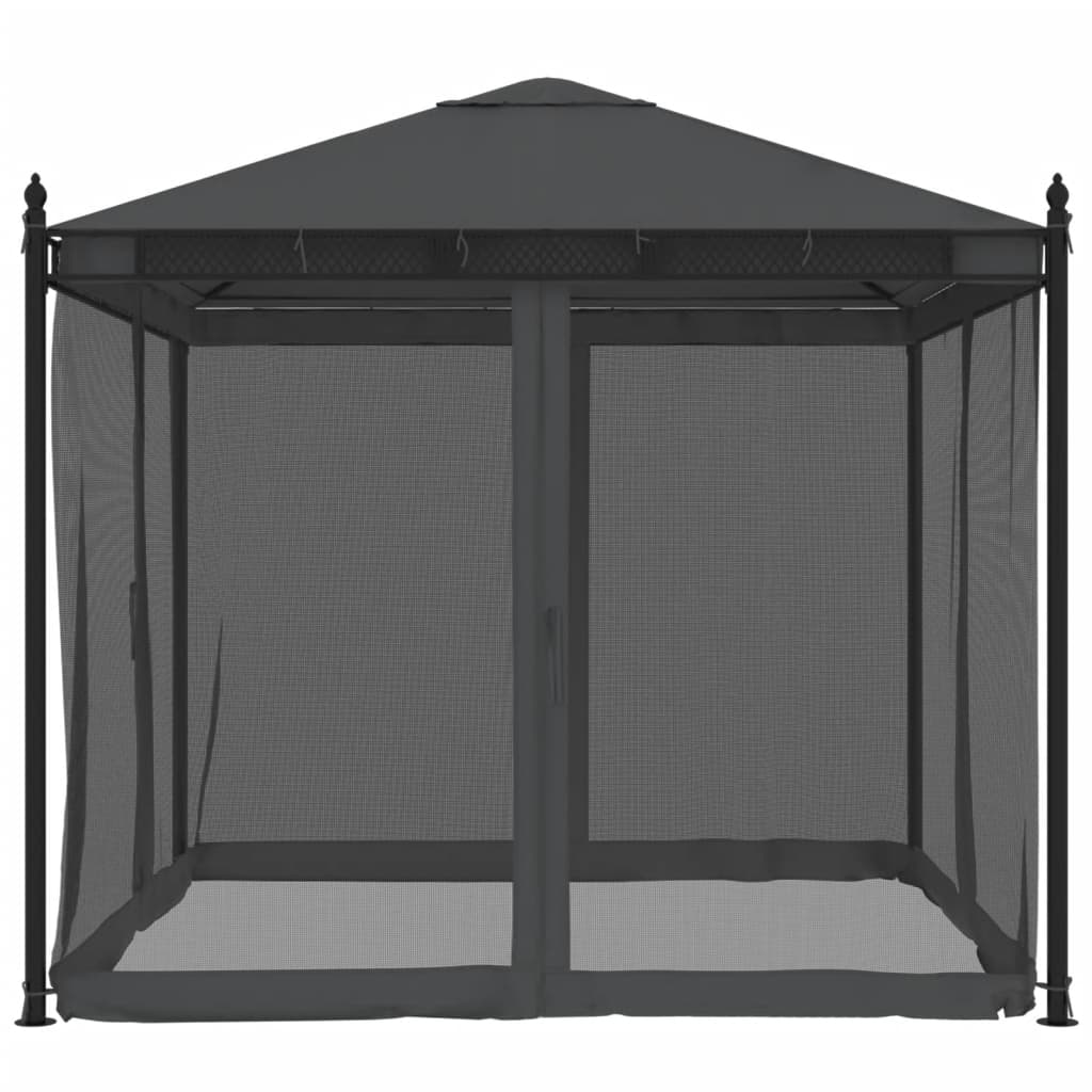 Gazebo com paredes de malha 2,93x2,93 m aço antracite - Image 3