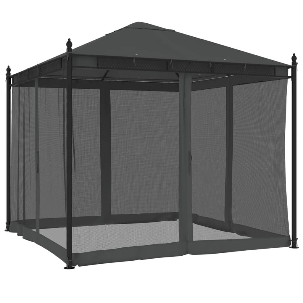 Gazebo com paredes de malha 2,93x2,93 m aço antracite - Image 4