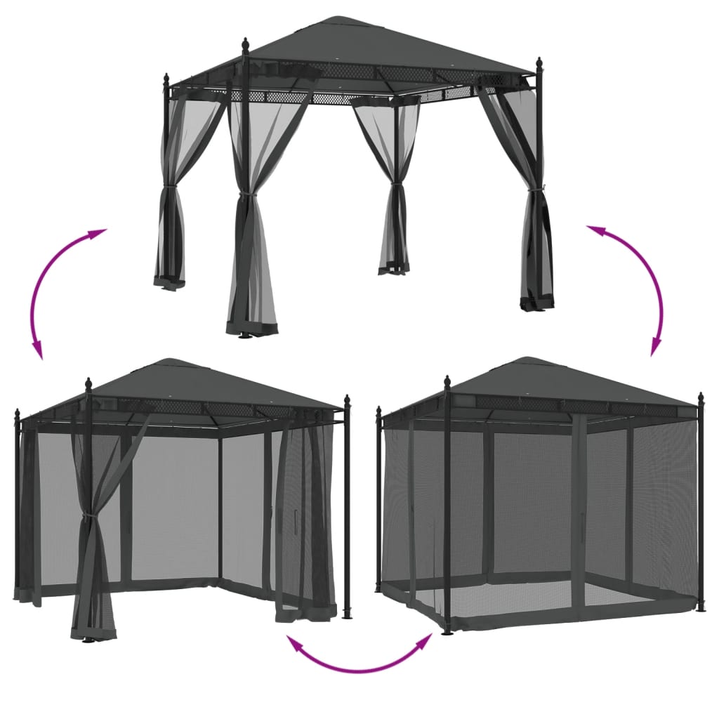 Gazebo com paredes de malha 2,93x2,93 m aço antracite - Image 5