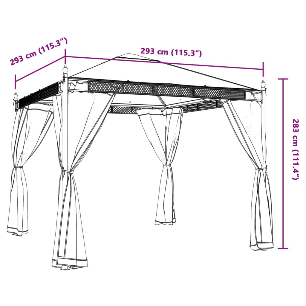 Gazebo com paredes de malha 2,93x2,93 m aço antracite - Image 8