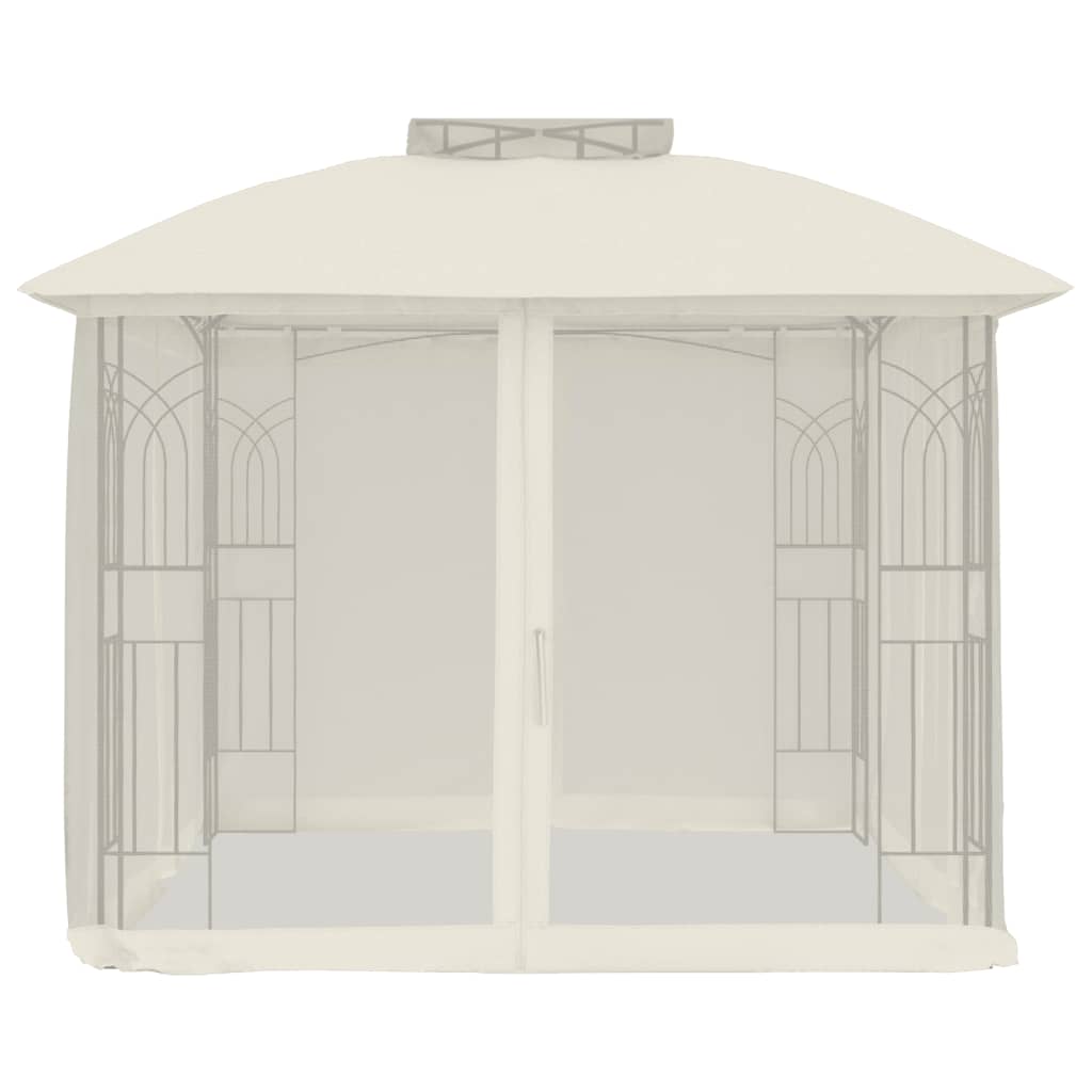 Gazebo c/ teto duplo/paredes de malha 2,94x2,94 m aço creme - Image 2