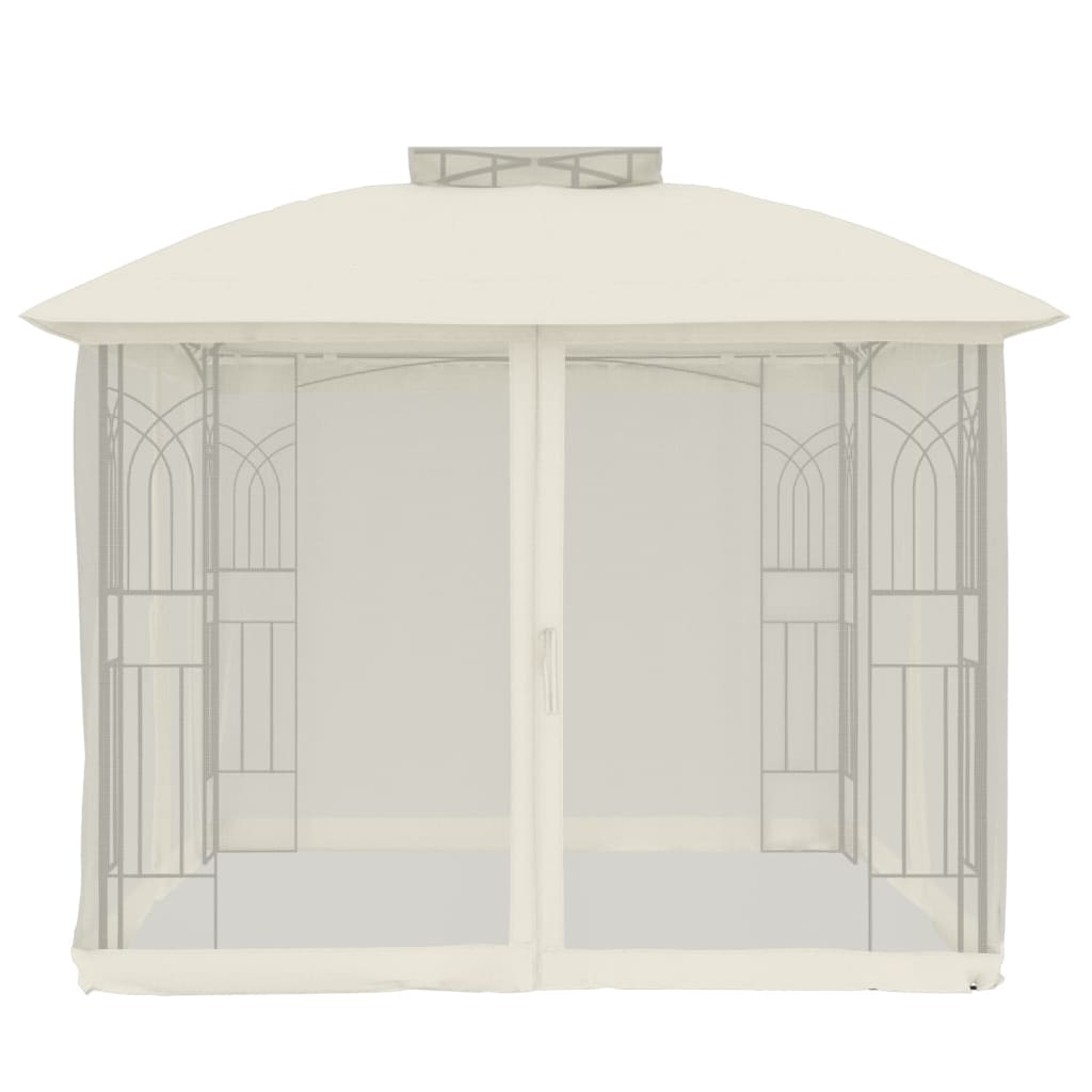 Gazebo c/ teto duplo/paredes de malha 2,94x2,94 m aço creme - Image 3
