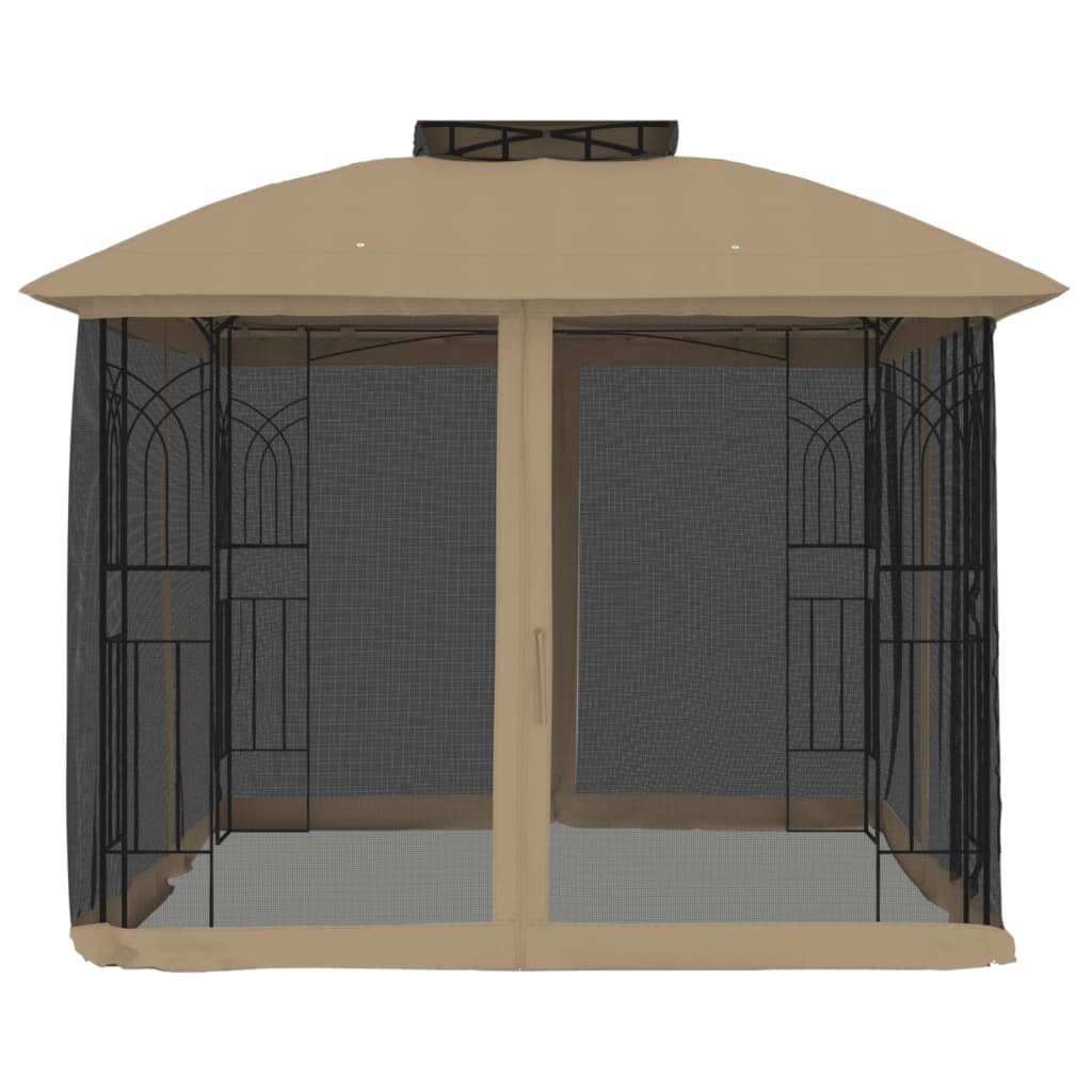 Gazebo c/ teto duplo/paredes de malha aço cinzento-acastanhado - Image 2