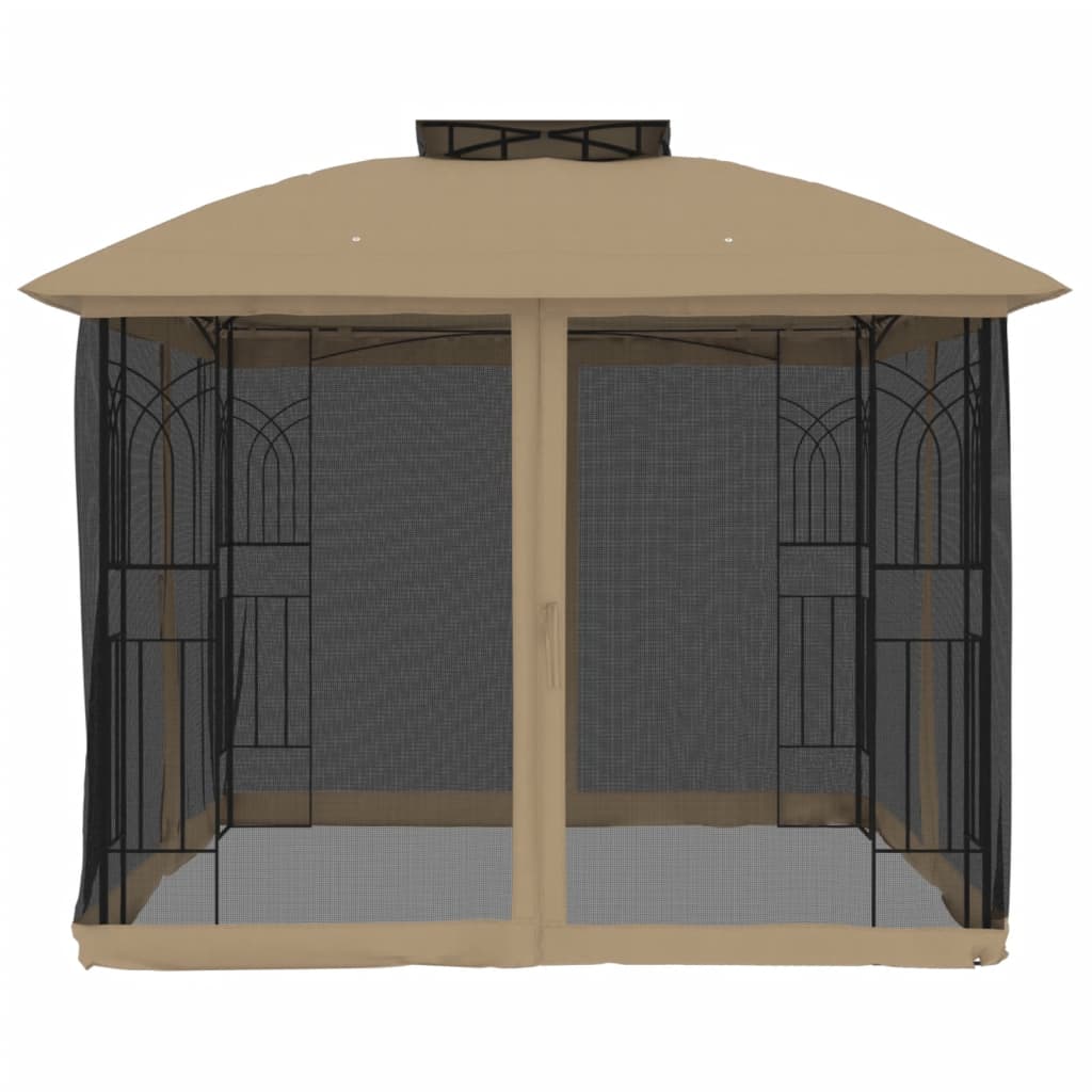 Gazebo c/ teto duplo/paredes de malha aço cinzento-acastanhado - Image 3