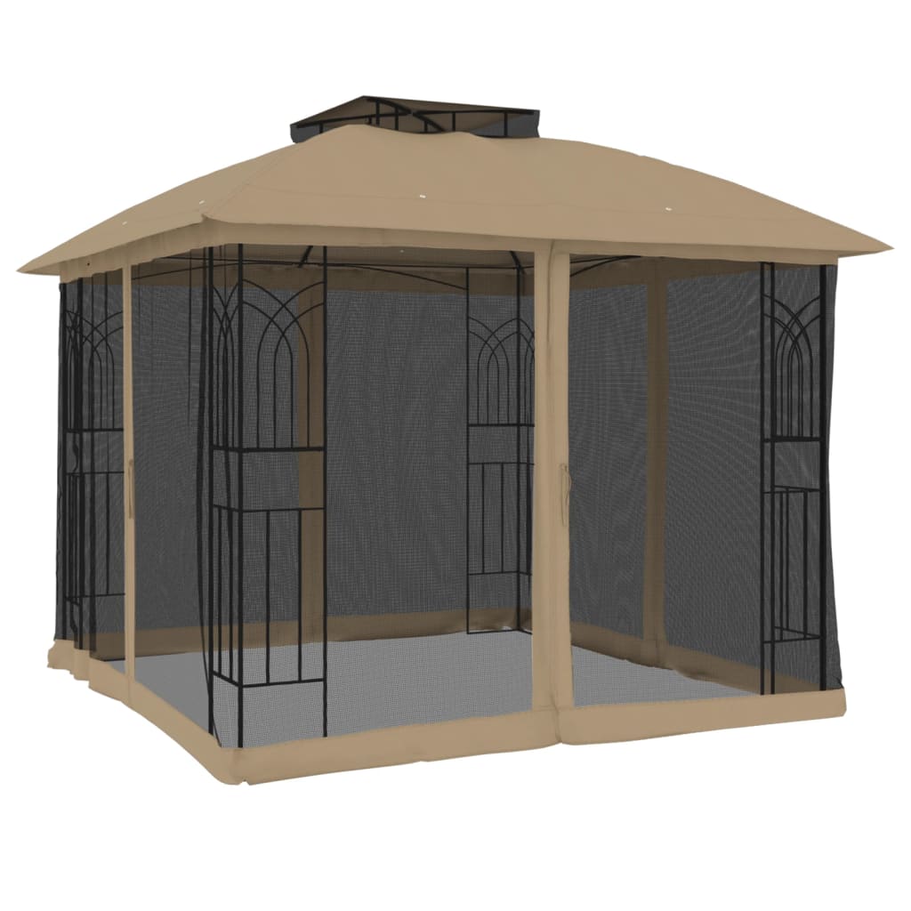 Gazebo c/ teto duplo/paredes de malha aço cinzento-acastanhado - Image 4