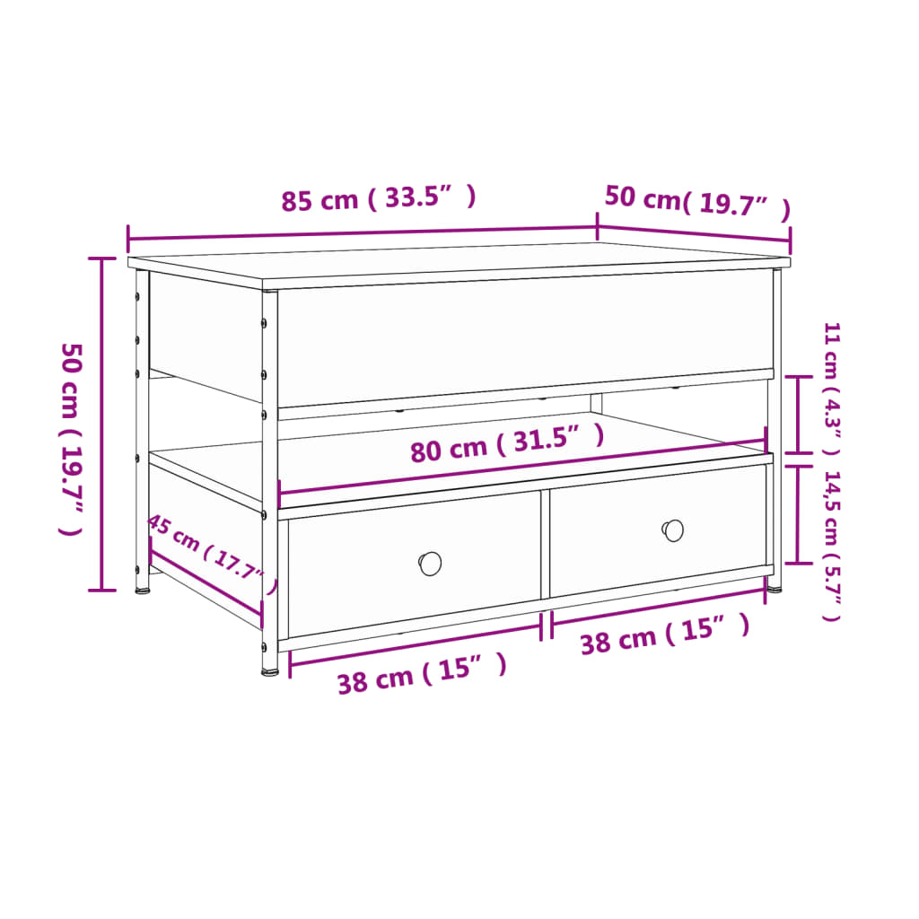 Mesa centro 85x50x50 cm deriv. madeira/metal carvalho castanho - Image 10