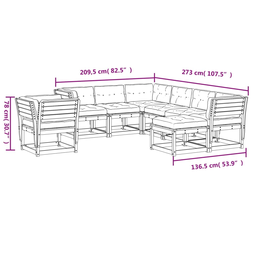 8pcs conj. lounge jardim + almofadões pinho maciço castanho-mel - Image 9