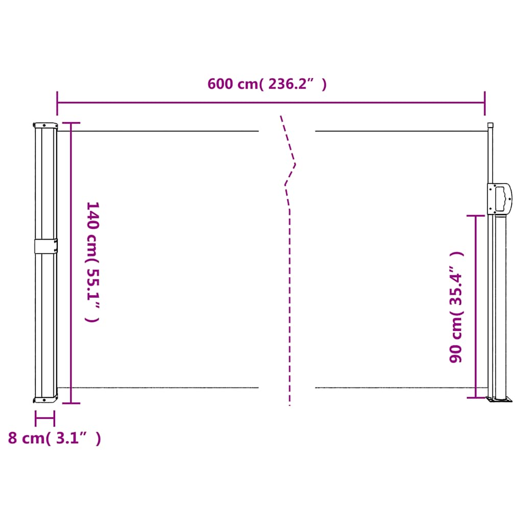 Toldo lateral retrátil 140x600 cm bege - Image 9