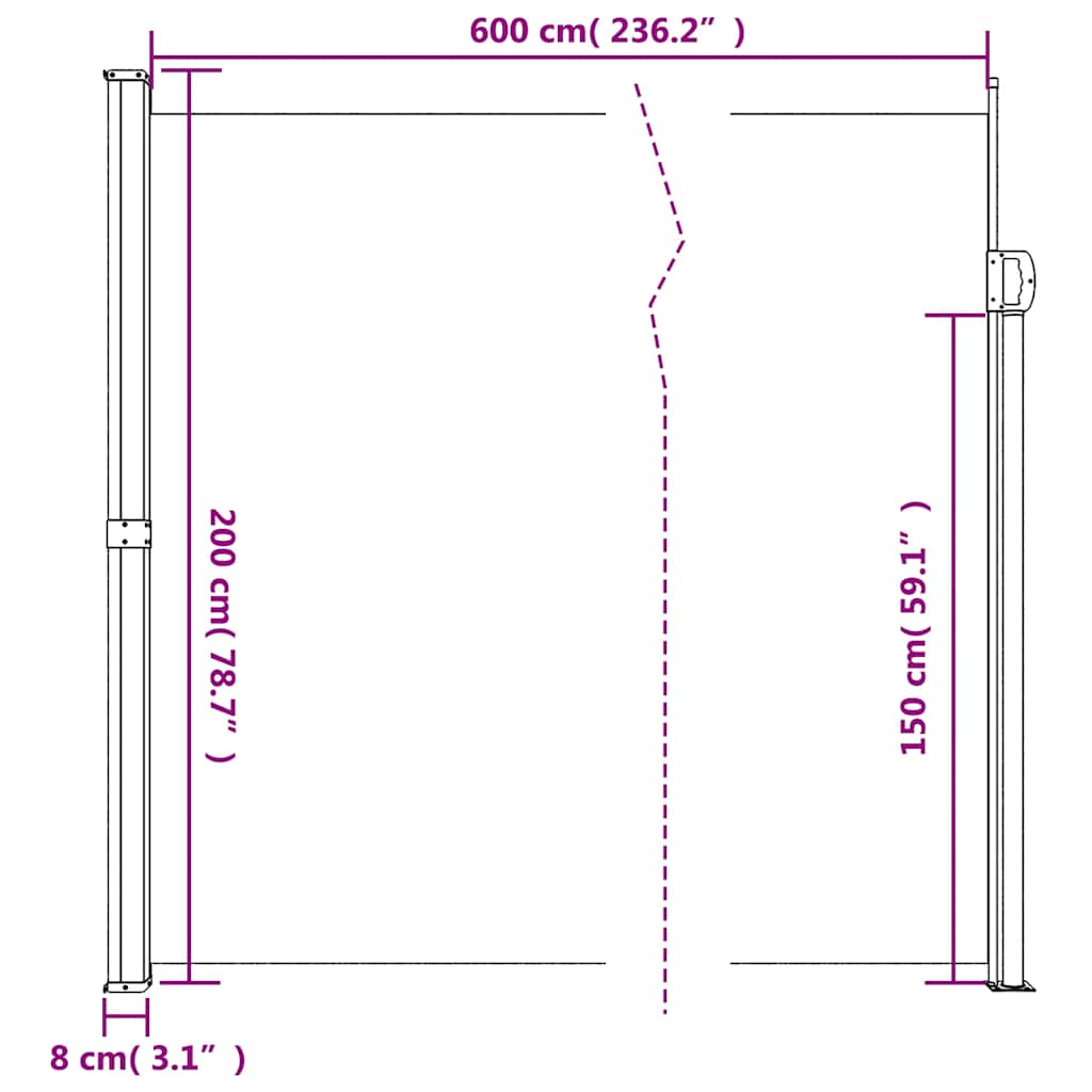 Toldo lateral retrátil 200x600 cm cinzento-acastanhado - Image 9