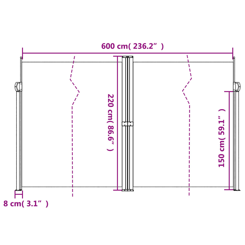 Toldo lateral retrátil 220x600 cm bege - Image 9