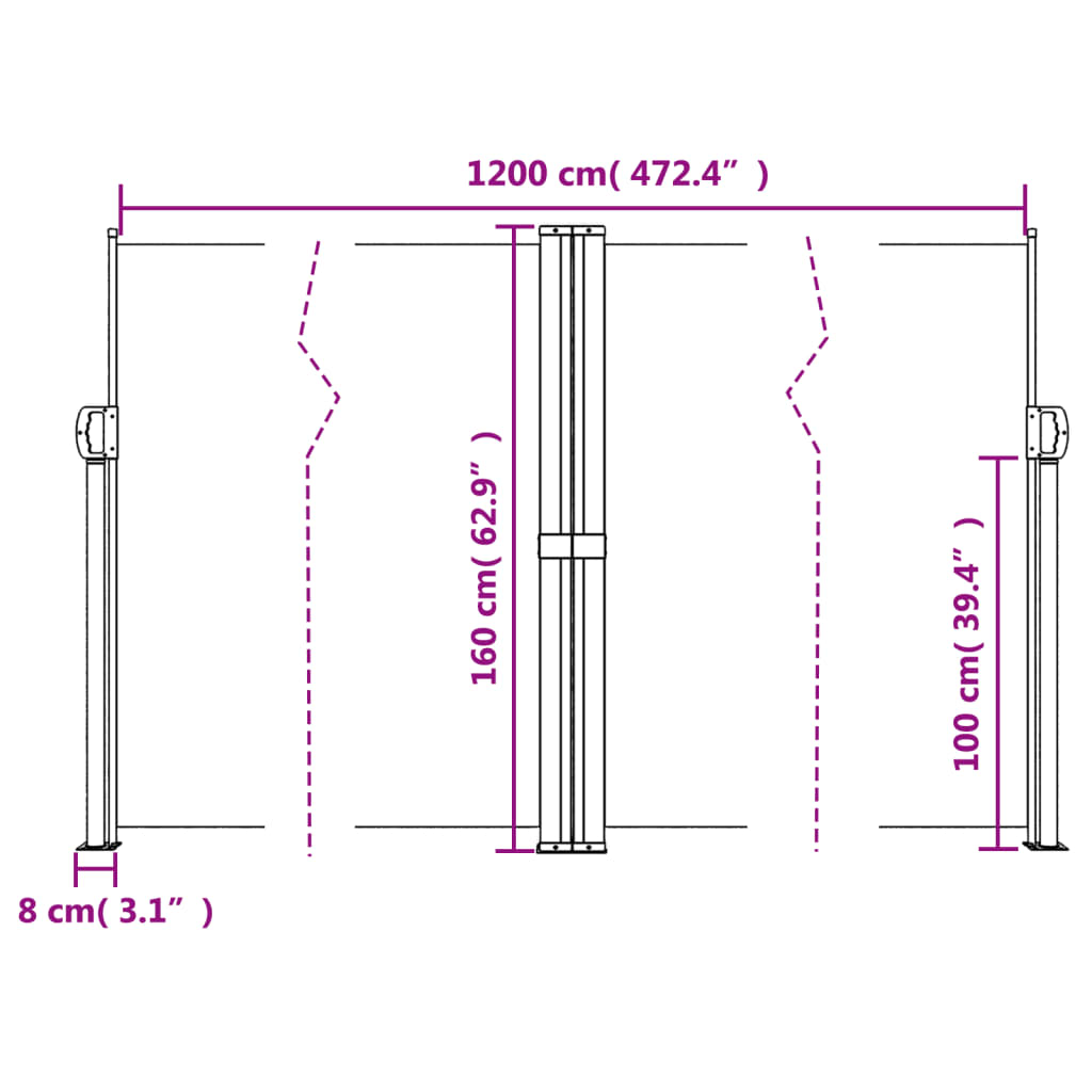 Toldo lateral retrátil 160x1200 cm creme - Image 9
