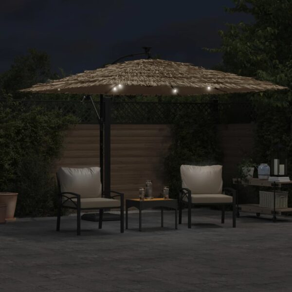 Guarda-sol c/ luzes LED e poste de aço 290x290x238 cm castanho - Image 2
